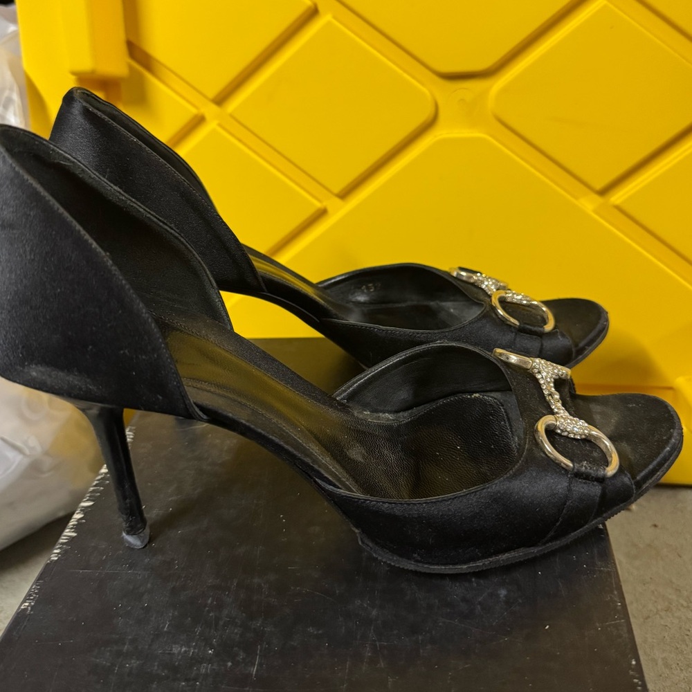Gucci Black Heels with Gold Detailing